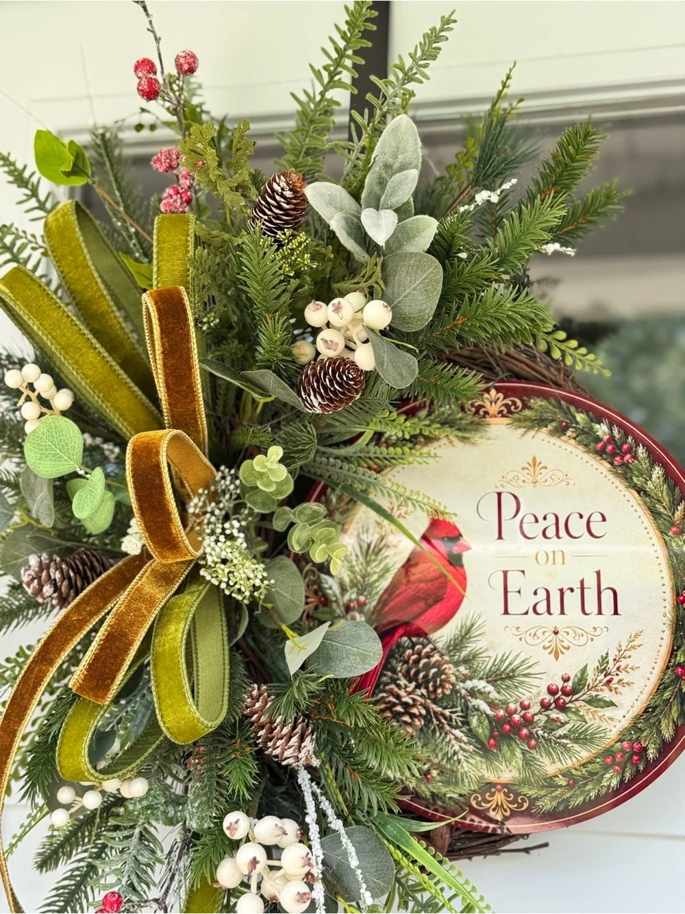Rustic Peace on Earth Cardinal Wreath